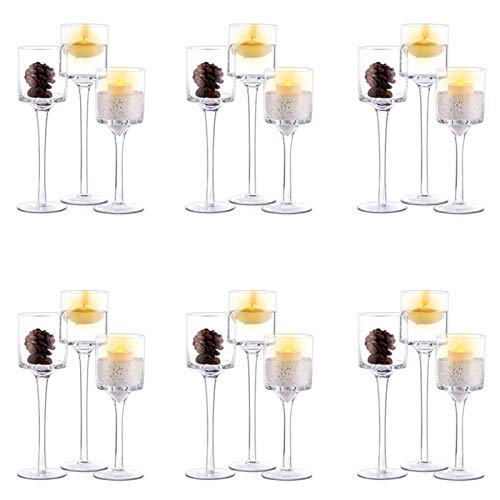 Nuptio 6 Sätze (18 Stück)Teelicht-kerzenhalter Glas-kerzenhalter Teelichthalter Hohe Elegante Kerzenständer Säule für Hochzeit Zu Hause Weihnachts-kaminsims-partys Tischdekoration Einweihungsgeschenk von NUPTIO