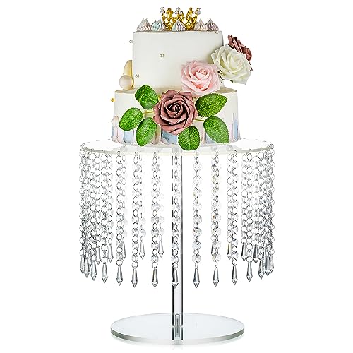 NUPTIO Acryl Kuchenständer Cupcake Ständer 31cm Durchmesser Klar Nachmittagstee Dessert Tasse Kuchen Servierplatte mit Kristall Kronleuchter für Hochzeit Geburtstagsparty Baby Dusche Dekorationen von NUPTIO