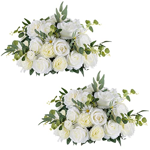 NUPTIO Blumenkugeln für Hochzeitstafeln 2 Stück 45cm Durchmesser Künstliche Blumenkugeln Blumenstrauß Party Tafelaufsätze für Tische Weiße Seidenrosensträuße Tafelaufsatz für Hochzeiten von NUPTIO