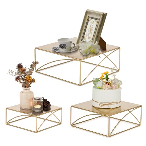 NUPTIO Tortenständer Cupcake Ständer Aufsteller: Set 3 Gold Kuchenständer Hochzeitstortenständer Metall Platz Tortenetagere Podest Cake Stand Unterlage Party Wedding Deko Weihnacht Geburtstag von NUPTIO