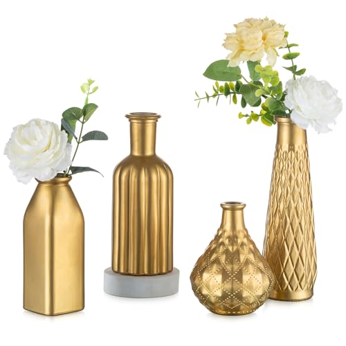 NUPTIO Gläser Vase Kleine Gold: 4er Set Vasen Blumen Tischdeko Hochzeitsdeko Hochzeit Centerpiece Dekogläser Vintage Kristall Deko Wohnzimmer Aesthetic Room Home Decor von NUPTIO