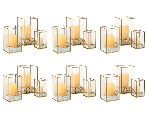 NUPTIO Glas Windlicht Kerzenständer Gold: Set von 18 Metall Stumpenkerzen Kerzenhalter Gehärtetes Glas Laternen Outdoor für Hochzeit tischdeko Weihnachten Halloween Wohnzimmer Tischplatte von NUPTIO