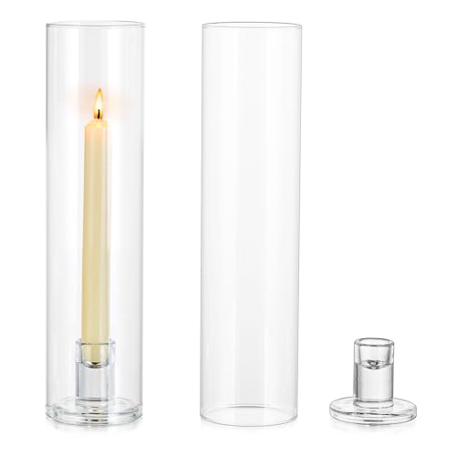 NUPTIO Glaszylinder für Kerzen Kerzenhalter Klarglas - Satz von 2 Kerzenständer Stabkerzen Stabkerzenhalter Groß Bodenlosen Zylinder Schatten Hochzeit Party Tisch Tafelaufsatz Dekor von NUPTIO