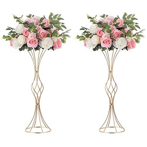 NUPTIO Hochzeit Tafelaufsätze Gold 2 Stück 66cm Hoch Trompete Vase Tafelaufsatz Metall Blumenständer für Hochzeiten Jahrestag Geburtstag Party Veranstaltung Gang Nach Hause Empfang Dekorationen von NUPTIO