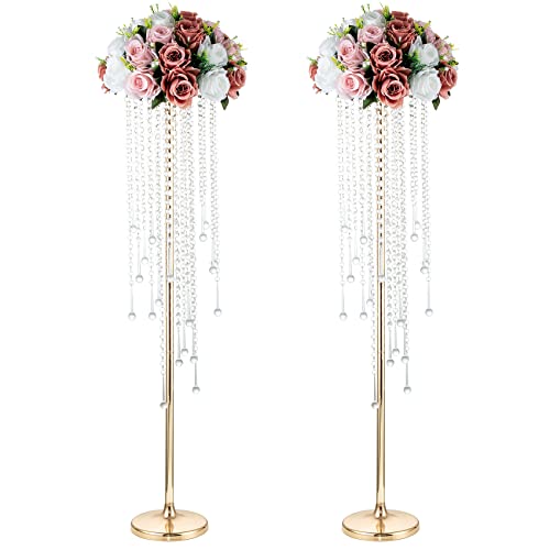 NUPTIO Hochzeit Vasen Tafelaufsätze 2 Stück 100cm Hohe Goldene Vase für Blumen Kristall Blumenständer Metall Hochzeiten Tafelaufsätze für Geburtstag Party Jubiläum Gang Wohnzimmer Dekoration von NUPTIO