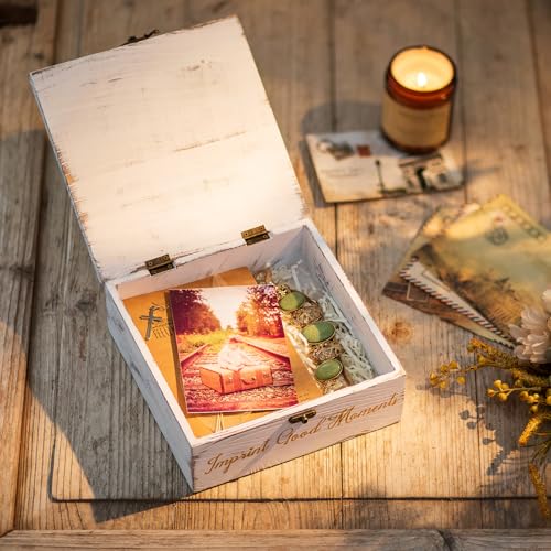 NUPTIO Holzkiste Tortenständer Geschenkbox Hochzeit: 21cm Deckel Holz Holzbox Kiste Schloss Holztruhe Groß Truhe Weiß Holzschachtel Box Erinnerungsbox Taufe Aufbewahrungsbox Flach Holzkoste von NUPTIO