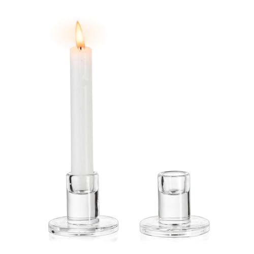 NUPTIO Kerzenhalter Glas Kerzenständer Stabkerzen: 2er Klar Stabkerzenhalter Kerzenhalter Stabkerze Klein Kerzenleuchter Glas Kerzenständer für Hochzeit Party Weihnachtsdeko Tischdeko Deko von NUPTIO