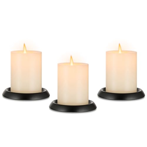 NUPTIO Kerzenhalter Kerzenständer Schwarzes Metall: 3 Stück Kerzenteller für 7.8cm Durchmesser Stumpenkerzen & Wachskerzen Tellerhalter Für Tischaufsteller Weihnachten Halloween Wohnzimmer von NUPTIO