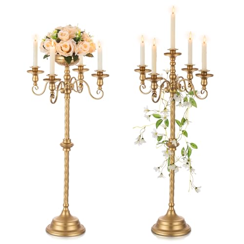 NUPTIO Kerzenständer 5 Armig Kerzenleuchter Gold: 2 Stück 85cm Boden Groß Vasen Hochzeit Tischdeko, Vintage Vase Gold Kerzenhalter Hochzeitsvasen Esszimmer Dekorationen Dekoration Wohnzimmer von NUPTIO