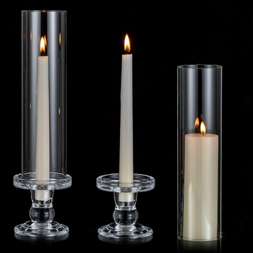 NUPTIO Kerzenständer Glas Glaszylinder Stabkerzen: 32cm 2er Kerzenhalter Stabkerzenhalter Zylinder für Kerzen Ohne Boden Windlicht Klarglas Stumpenkerzen Hochzeit Party Tisch Tafelaufsatz Dekor von NUPTIO