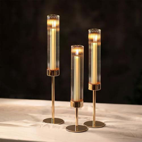 NUPTIO Kerzenständer Gold Glaszylinder für Kerzen: 3er Kerzenhalter Stabkerzen mit Glasaufsatz Riffelglas Glas Stabkerzenhalter Hochzeit Tischdeko Hochzeitsdeko Tisch Goldene Zylinder NUPTIO Kerzenständer Gold Glaszylinder für Kerzen: 3er Kerzenhalter Stabkerzen mit Glasaufsatz Riffelglas Glas Stabkerzenhalter Hochzeit Tischdeko Hochzeitsdeko Tisch Goldene Zylinder von NUPTIO