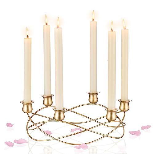 NUPTIO Kerzenständer Gold Kerzenhalter Stabkerzen - Goldene Metall Stabkerzenhalter 6 Kerzen Tischkerzenhalter Esstisch Couchtisch Tafelaufsatz Hochzeit Party Kamin Weihnachten Dekoration Geschenk von NUPTIO