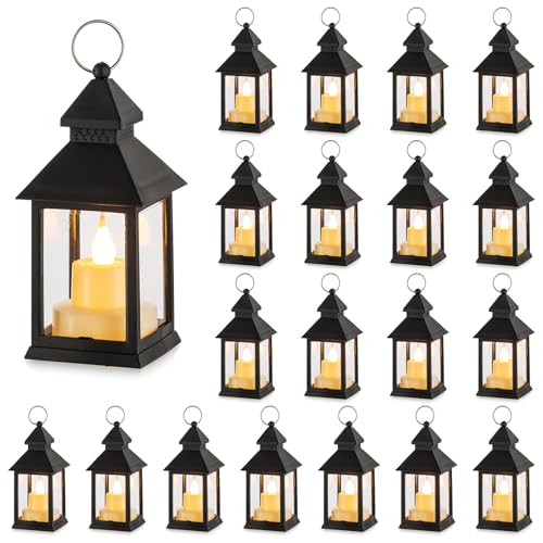 NUPTIO Kleine Laterne Halloween Deko - 20 Stück Mini Innen Laterne mit Flackernden LED Teelichter Kerzen Schwarz Hängend Vintage Marokkanische Weihnachten Tischdeko Hochzeit Wohnzimmer Orientalische von NUPTIO