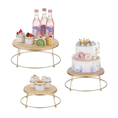 NUPTIO Kuchenständer Cupcake Stützen Holz: Satz von 3 Tortenstützen Display Rund Tortenständer Cake Stand Gold Metall Rahmen Tortenretter Verkaufsständer Podest Pedestal Babyparty Weihnacht von NUPTIO