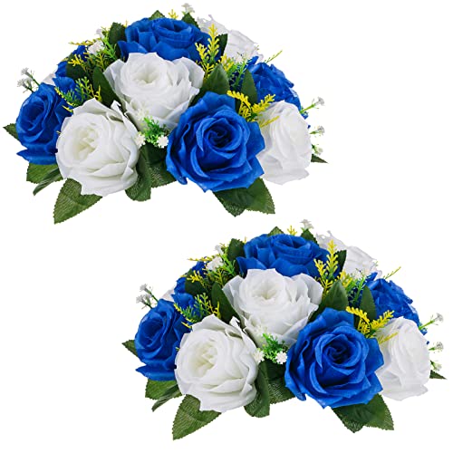 NUPTIO Künstliche Blume Ball Tafelaufsätze: 2 Stück Königsblau Gefälschte Blumen Rosen Bälle 24cm Durchmesser für Tafelaufsatz Faux Rose Arrangements für Hochzeit Party Tischdekorationen von NUPTIO