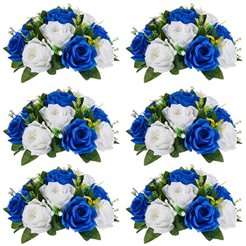 NUPTIO Künstliche Blume Ball Tafelaufsätze: 6 Stück Königsblau Gefälschte Blumen Rosen Bälle 24cm Durchmesser für Tafelaufsatz Faux Rose Arrangements für Hochzeit Party Tischdekorationen von NUPTIO