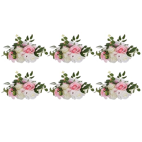 NUPTIO Kunstblumen Blumenkugel für Hochzeit Tischdekoration: 6 Stück 24cm Durchmesser Rosa & Weiße Künstliche Blumen Rosen Kugel Kunstseide Rose Blumenstrauß für Party Tafelaufsatz Dekoration von NUPTIO