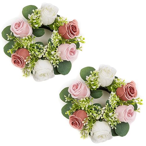 NUPTIO Kunstblumen Kränze für Hochzeits Deko - 2 Stück 22cm Durchmesser Staubiges Rosa & Weiß Rosen Kuenstliche Seidenblumen für Blumen Deko Hochzeit Tischblumendeko Künstliche von NUPTIO