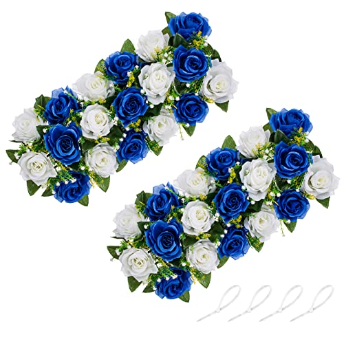 NUPTIO Kunstblumen Mittelstücke für Tische 2 Stück Königsblaue Blumen 50cm Lang Gefälschte Rosen Arrangements Seide Floral Mittelstück für Hochzeit Geburtstag Party Essen Tisch Läufer Dekor von NUPTIO