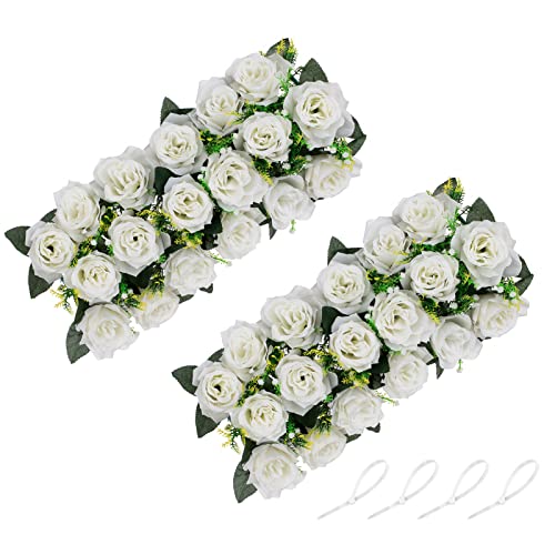 NUPTIO Kunstblumen Mittelstücke für Tische 2 Stück Weiße Blumen 50cm Lang Gefälschte Seidenblumen Rosen Arrangements für Hochzeit Party Tischläufer Esszimmer Wohnzimmer Mittelstück Dekor von NUPTIO