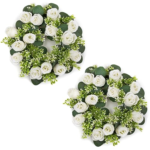 NUPTIO Kunstblumen Rosen Kränze für Hochzeitsdeko - 2 Stück 38cm Durchmesser Weiß Kuenstliche Seidenblumen für Blumen Deko Hochzeit Tischblumendeko Künstliche Fake Blumenstrauß Wie Echt von NUPTIO