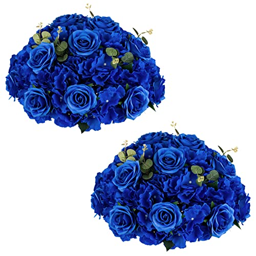 NUPTIO Kunstblumen für Tische 2 Stück Große Künstliche Blumen Rosen Kugeln 40cm Durchmesser - Königsblaue Seide Faux Rose Arrangement Bouquet für Hochzeit Party Tafelaufsatz Tischdekorationen von NUPTIO