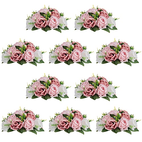 NUPTIO Kunstblumengestecke für Tische - 10 Stück Staubblaue & Weiße Kunstblumen Rosen Kugeln 24cm Durchmesser - Seidenimitat Rosengesteck für Hochzeit Party Tafelaufsatz Tischdekoration NUPTIO Kunstblumengestecke für Tische - 10 Stück Staubblaue & Weiße Kunstblumen Rosen Kugeln 24cm Durchmesser - Seidenimitat Rosengesteck für Hochzeit Party Tafelaufsatz Tischdekoration von NUPTIO