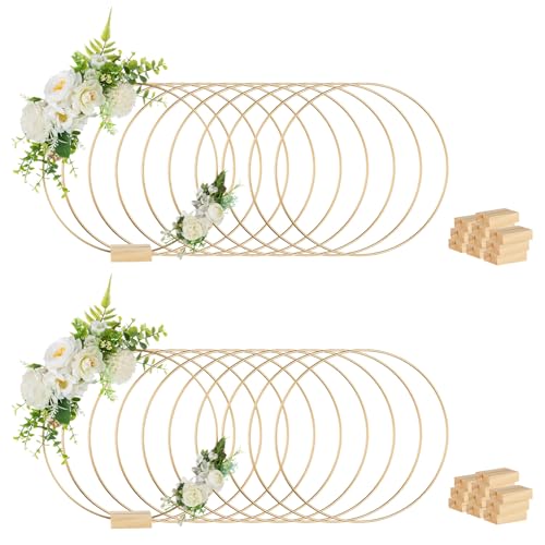 NUPTIO Metallring Tischdeko Hochzeit mit Ständer: 20 Stück 30cm Goldenen Metalldraht Metallringe Kranz Große Makramee Runden Kreis Kleine Hula Hoop Reifen für Handwerk Tafelaufsatz Dekorationen von NUPTIO