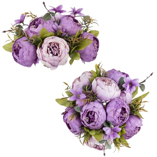 NUPTIO Pfingstrose Künstliche Blumen für Tafelaufsätze: 2 Stück 24cm Lila Faux Seide Gefälschte Blume Kugeln Anordnung Bouquet Braut Hochzeit Mittelstücke für Tisch Party Wohnzimmer Dekoration von NUPTIO