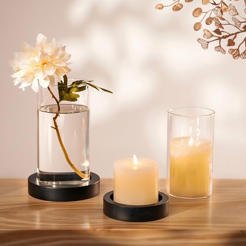 NUPTIO Schwarz Deko Wohnzimmer Windlicht: 2er Holz Kerzenständer Glas Kerzenhalter Set Gläser Windlichter Stumpenkerzen Tischdeko Esstisch Badezimmer Outdoor NUPTIO Schwarz Deko Wohnzimmer Windlicht: 2er Holz Kerzenständer Glas Kerzenhalter Set Gläser Windlichter Stumpenkerzen Tischdeko Esstisch Badezimmer Outdoor von NUPTIO