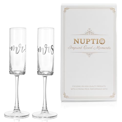 NUPTIO Sektgläser Mr Mrs Silber: 2er Set Hochzeit Geschenk Hochzeitsgeschenke Brautpaar Hochzeitstag Personalisiert Silberhochzeit Gravur Gläser Champagner Verlobung Paare Wedding Brautpaar von NUPTIO