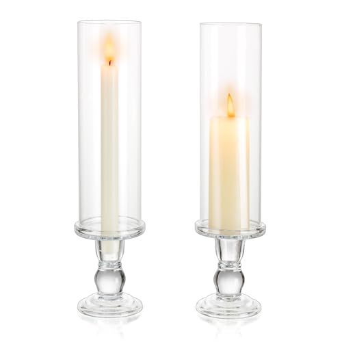 NUPTIO Stumpenkerzen Kerzenständer Kerzenhalter Glas: 35cm 2er Set Klarglas Stabkerzen Stabkerzenhalter Glaszylinder für Kerzen Stumpenkerzenhalter Zylinder Hochzeit Party Tisch Tafelaufsatz Dekor von NUPTIO