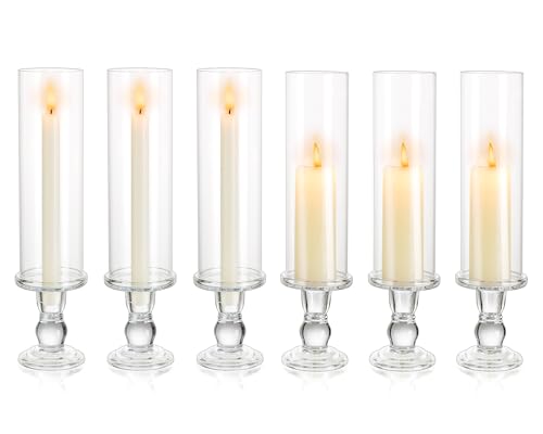 NUPTIO Stumpenkerzen Kerzenständer Kerzenhalter Glas: 35cm 6er Set Klarglas Stabkerzen Stabkerzenhalter Glaszylinder für Kerzen Stumpenkerzenhalter Zylinder Hochzeit Party Tisch Tafelaufsatz Dekor von NUPTIO