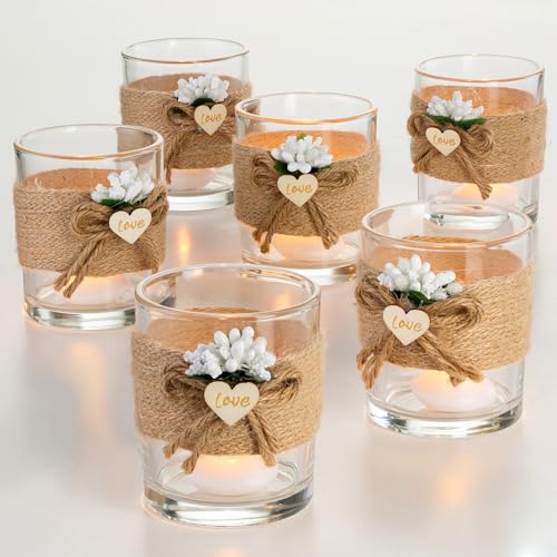 NUPTIO Teelichtgläser Glas Windlicht Hochzeit: 8cm Höhe 6 Stücke Votivkerzenhalter Teelichtglas Gläser Teelichter Schwimmkerzenhalter mit Hanfseil Set Kerzenhalter Halterung Weihnachten Tischdeko NUPTIO Teelichtgläser Glas Windlicht Hochzeit: 8cm Höhe 6 Stücke Votivkerzenhalter Teelichtglas Gläser Teelichter Schwimmkerzenhalter mit Hanfseil Set Kerzenhalter Halterung Weihnachten Tischdeko von NUPTIO
