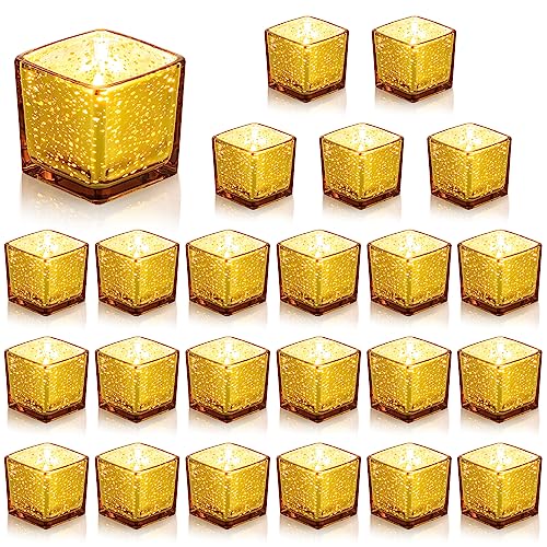 NUPTIO Teelichthalter Glas Kerzenhalter Gold - 24 Bulk Teelichtgläser Klein Teelicht Gläser Votivkerzenhalter Teelicht Halterung Schlafzimmer Wohnzimmer Hochzeiten Empfang Tisch Centerpiece von NUPTIO