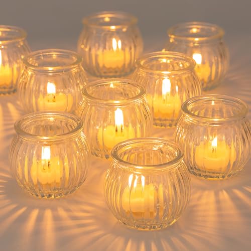 NUPTIO Teelichthalter Glas Teelichtgläser kerzengläser: 12 Pack Klar kerzenhalter Teelichtglas Hochzeit Tischdeko Kürbis Teelicht Gläser Votivkerzenhalter Klein Gerippt Weihnachten Dekorationen von NUPTIO