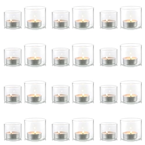 NUPTIO Teelichthalter Teelichter Teelichtgläser Glas - 24 Stücke Klein Schwimmkerzenhalter Teelicht Hochzeit Windlicht Teelichtglas Kerzenhalter Gläser Votivkerzenhalter Weihnachten 4cm & 5cm Höhe von NUPTIO