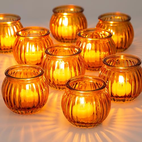 NUPTIO Teelichthalter Teelichtgläser Kürbis Glas - 12 Stück Bernstein Votivkerzenhalter Weihnachten Teelicht Gläser Vintage Bulk Kleine Teelichtglas Gerippt Hochzeit Tischdekoration Wohnzimmer NUPTIO Teelichthalter Teelichtgläser Kürbis Glas - 12 Stück Bernstein Votivkerzenhalter Weihnachten Teelicht Gläser Vintage Bulk Kleine Teelichtglas Gerippt Hochzeit Tischdekoration Wohnzimmer von NUPTIO