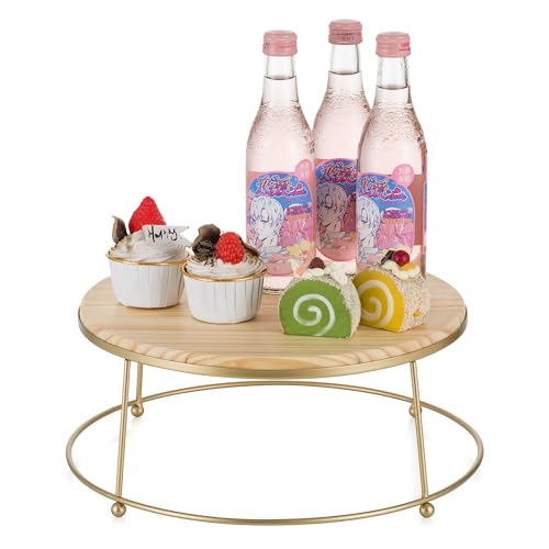 NUPTIO Tortenständer Cupcake Cake Stand: 31cm Tortenstützen Display Kuchenständer Rund Stützen Holz Gold Metall Rahmen Tortenretter Verkaufsständer Podest Pedestal Babyparty Weihnacht von NUPTIO