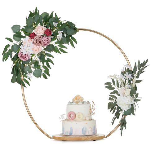 NUPTIO Tortenständer Verkaufsständer Hochzeit: 29.6cm Cupcake Ständer Cake Stand Tortenboden Gold Metallbügel Kuchenständer Holz Podest Pedestal Rund Weihnacht Party Deko Geburtstagstorte von NUPTIO