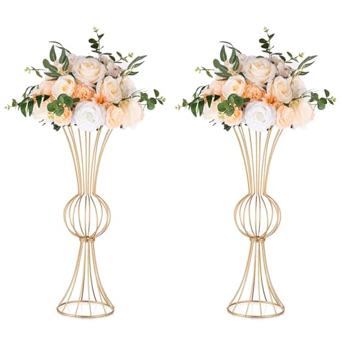 NUPTIO Vase Gold Hochzeit Tischdeko: 2 Stück 60cm Hoch Blumenständer Hochzeitsdekoration Metall Trompetenvasen Geometrische Tischdekoration Ständer Geburtstag Party Gang Esszimmerdekoration von NUPTIO