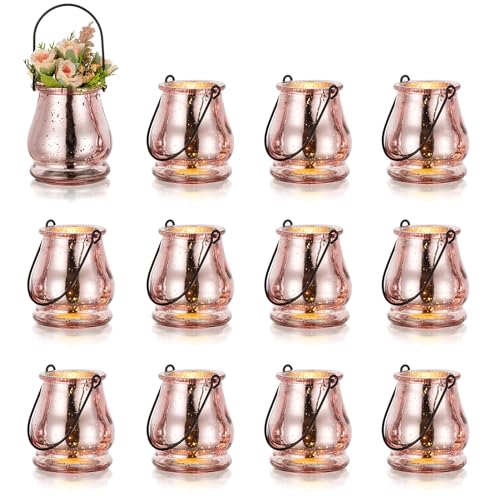 NUPTIO windlicht Outdoor teelichthalter Glas: 2er Set rosa windlichter für draußen teelichthalter kerzengläser mit Henkel teelichter Kerzen Party deko Outdoor hochzeitsdeko Weihnachten Garten von NUPTIO