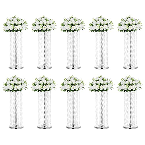 Nuptio 10 Stück Hochzeit Mittelstücke Blumenvasen 60cm Hoch Kristall Silber Vase Metall Blumenständer für Party Tischdekorationen Massenhochzeiten Dekoration Tisch Kronleuchter Herzstück Steht von NUPTIO