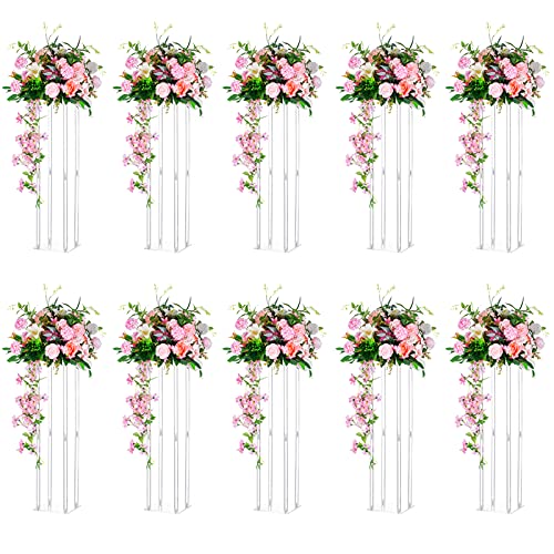 Nuptio 10 Stück Hochzeit Tischdekoration Vase 80cm Hohe Acrylblumen Bodenvase Spalte Blumenarrangement Ständer Geometrisches Rechteckiges Präsentationsregal für Hochzeiten Partydekoration von NUPTIO