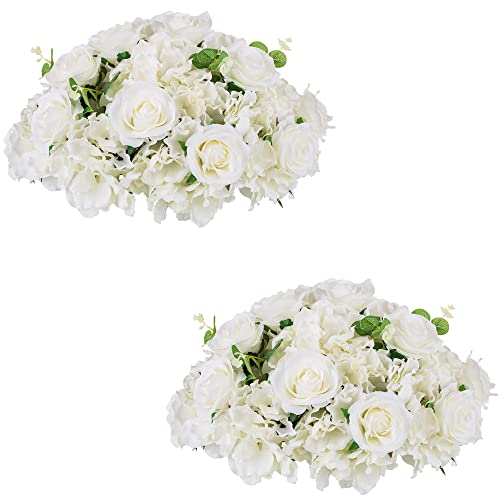 NUPTIO Blumenkugel Arrangement Strauß 2 Stück 40cm Durchmesser Weiß Gefälschte Blumen Rosen Kugeln für Tafelaufsätze Tische Große Künstliche Rose Blumenstrauß für Hochzeit Dekorationen von NUPTIO