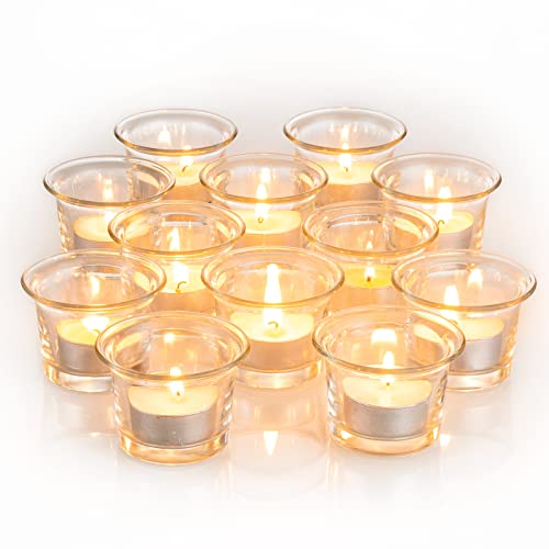 Nuptio Glas Kerzenhalter Votiv - Satz von 12 Klar Teelicht Kerzenständer Kleine Teelichthalter Bulk für Schwimmende Kerzen Hochzeit Tisch Party Weihnachten Abendessen Tafelaufsatz Dekorationen von NUPTIO