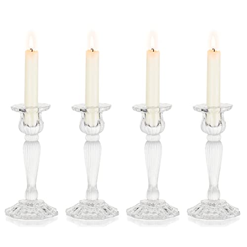 Nuptio Glas Kerzenständer Stabkerzen Kerzenhalter: 4 Stück Kristall Stabkerzenhalter Kegel Kerze Halter Klar Kerzenteller, Spitz Zulaufende Kerzen Wohnzimmer Hochzeit Tafelaufsatz Weihnachten Deko von NUPTIO