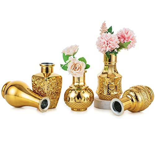 Nuptio Glas Vase Gold 5 Stück Kleine Vasen für Hochzeitstisch Mittelstücke, Goldene Mini Vintage Orchidee Blume Vase Dekorative für Geburtstag Party Baby Dusche Empfang Nach Wohnzimmer Dekoration von NUPTIO