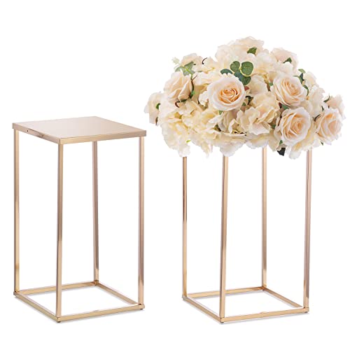 Nuptio Gold Hochzeit Tafelaufsätze für Tische - 2 Stück Geometrische Goldene Vase 40cm Hohe Blume Stehen Tisch Tafelaufsatz Metall Vasen Spalte Steht für Geburtstagsfeiern Heimdekoration von NUPTIO