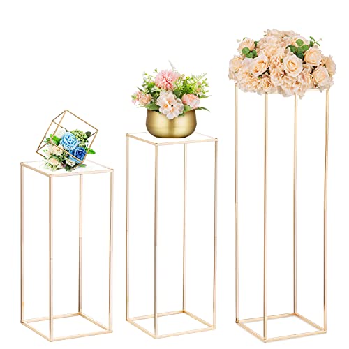 Nuptio Gold Hochzeit Tafelaufsätze für Tische mit Acrylplatte - 3 Stück Hohe Goldene Vase für Tafelaufsätze Säule Blumenständer für Hochzeiten Partei Nach Hause Dekorationen (60cm/80cm/100cm) von NUPTIO